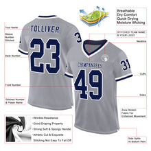 Load image into Gallery viewer, Custom Gray Navy-White Mesh Authentic Throwback Football Jersey
