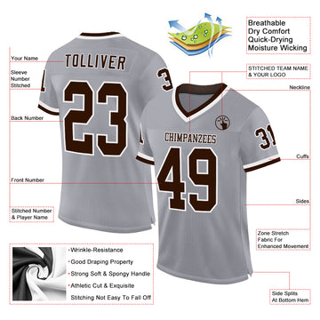 Custom Gray Brown-White Mesh Authentic Throwback Football Jersey