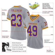 Load image into Gallery viewer, Custom Gray Purple-Gold Mesh Authentic Throwback Football Jersey
