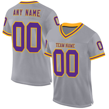 Custom Gray Purple-Gold Mesh Authentic Throwback Football Jersey