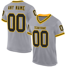 Load image into Gallery viewer, Custom Gray Black-Gold Mesh Authentic Throwback Football Jersey
