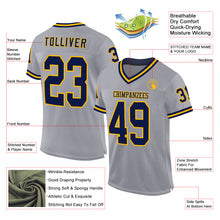 Load image into Gallery viewer, Custom Gray Navy-Gold Mesh Authentic Throwback Football Jersey
