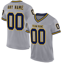 Load image into Gallery viewer, Custom Gray Navy-Gold Mesh Authentic Throwback Football Jersey
