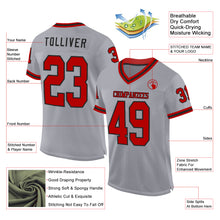 Load image into Gallery viewer, Custom Gray Red-Black Mesh Authentic Throwback Football Jersey
