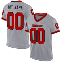 Load image into Gallery viewer, Custom Gray Red-Black Mesh Authentic Throwback Football Jersey
