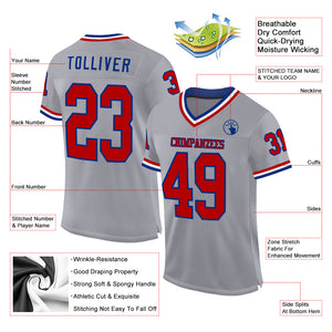 Custom Gray Red-Royal Mesh Authentic Throwback Football Jersey