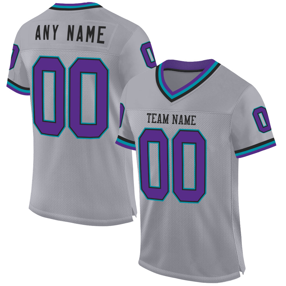 Custom Gray Purple Black-Teal Mesh Authentic Throwback Football Jersey