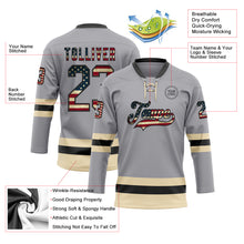 Load image into Gallery viewer, Custom Gray Vintage USA Flag Black-Cream Hockey Lace Neck Jersey
