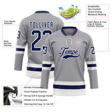 Load image into Gallery viewer, Custom Gray Navy-White Hockey Lace Neck Jersey
