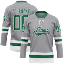 Load image into Gallery viewer, Custom Gray Kelly Green-White Hockey Lace Neck Jersey
