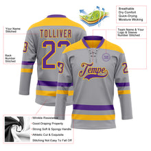 Load image into Gallery viewer, Custom Gray Purple-Gold Hockey Lace Neck Jersey
