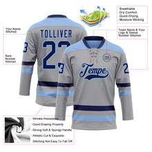 Load image into Gallery viewer, Custom Gray Navy-Light Blue Hockey Lace Neck Jersey
