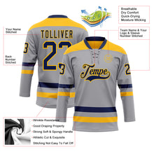 Load image into Gallery viewer, Custom Gray Navy-Gold Hockey Lace Neck Jersey
