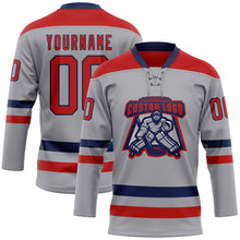 Load image into Gallery viewer, Custom Gray Red-Navy Hockey Lace Neck Jersey
