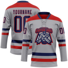 Load image into Gallery viewer, Custom Gray Navy-Red Hockey Lace Neck Jersey
