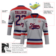 Load image into Gallery viewer, Custom Gray Navy-Red Hockey Lace Neck Jersey
