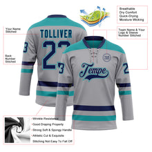 Load image into Gallery viewer, Custom Gray Navy-Teal Hockey Lace Neck Jersey
