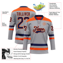 Load image into Gallery viewer, Custom Gray Navy-Orange Hockey Lace Neck Jersey
