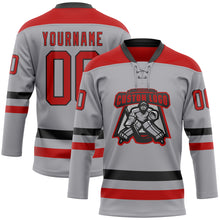 Load image into Gallery viewer, Custom Gray Red-Black Hockey Lace Neck Jersey
