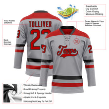 Load image into Gallery viewer, Custom Gray Red-Black Hockey Lace Neck Jersey
