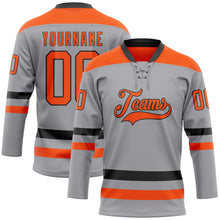 Load image into Gallery viewer, Custom Gray Orange-Black Hockey Lace Neck Jersey
