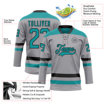 Load image into Gallery viewer, Custom Gray Teal-Black Hockey Lace Neck Jersey
