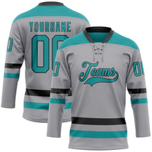 Load image into Gallery viewer, Custom Gray Teal-Black Hockey Lace Neck Jersey
