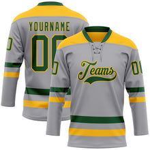 Load image into Gallery viewer, Custom Gray Green-Gold Hockey Lace Neck Jersey
