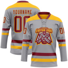 Load image into Gallery viewer, Custom Gray Crimson-Gold Hockey Lace Neck Jersey
