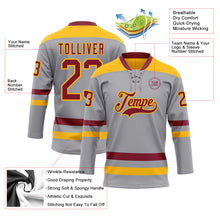 Load image into Gallery viewer, Custom Gray Crimson-Gold Hockey Lace Neck Jersey
