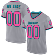 Load image into Gallery viewer, Custom Gray Pink Black-Teal Mesh Authentic Throwback Football Jersey
