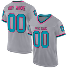 Load image into Gallery viewer, Custom Gray Teal Black-Pink Mesh Authentic Throwback Football Jersey
