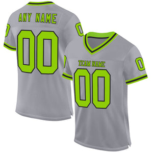 Custom Gray Neon Green-Black Mesh Authentic Throwback Football Jersey