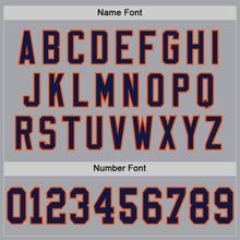 Load image into Gallery viewer, Custom Gray Navy-Orange Mesh Authentic Throwback Football Jersey
