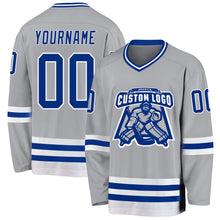 Load image into Gallery viewer, Custom Gray Royal-White Hockey Jersey
