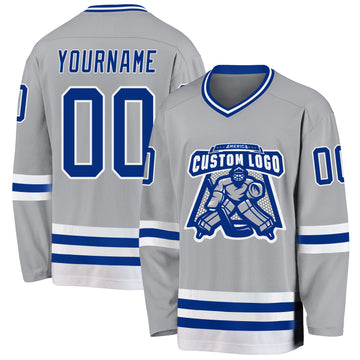 Custom Gray Royal-White Hockey Jersey