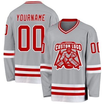 Custom Gray Red-White Hockey Jersey