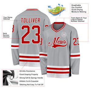 Custom Gray Red-White Hockey Jersey