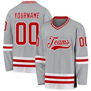 Custom Gray Red-White Hockey Jersey