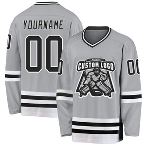 Custom Gray Black-White Hockey Jersey