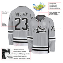 Load image into Gallery viewer, Custom Gray Black-White Hockey Jersey
