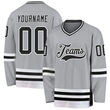 Load image into Gallery viewer, Custom Gray Black-White Hockey Jersey
