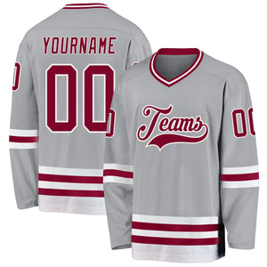 Custom Gray Maroon-White Hockey Jersey