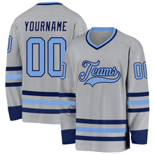 Load image into Gallery viewer, Custom Gray Light Blue-Navy Hockey Jersey
