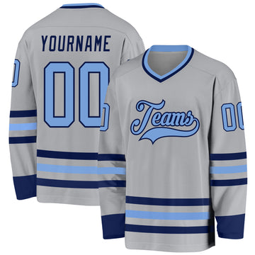 Custom Gray Light Blue-Navy Hockey Jersey