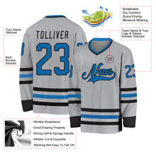 Load image into Gallery viewer, Custom Gray Blue-Black Hockey Jersey
