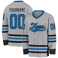 Load image into Gallery viewer, Custom Gray Blue-Black Hockey Jersey
