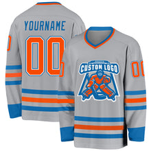 Load image into Gallery viewer, Custom Gray Orange-Blue Hockey Jersey
