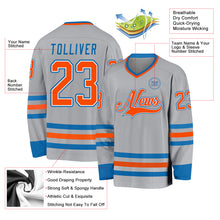 Load image into Gallery viewer, Custom Gray Orange-Blue Hockey Jersey
