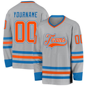 Custom Gray Orange-Blue Hockey Jersey